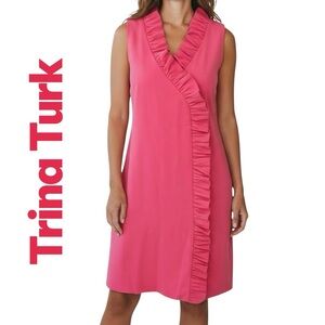 Trina Turk Atlantis Pink Ruffle Trim Sleeveless Dress Sz 10